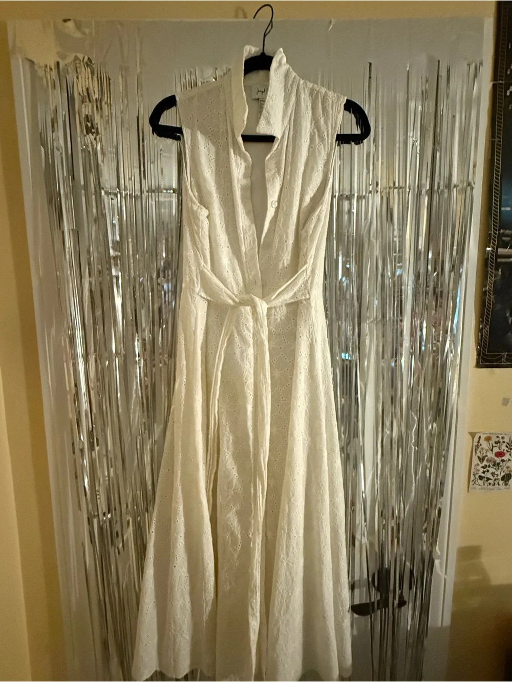 Sleeveless White Eyelet Maxi Dress with Self Tie Belt - Picture 1 of 1